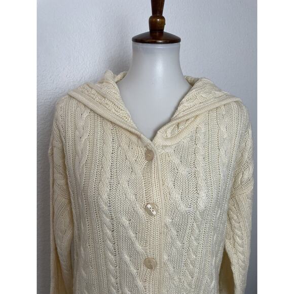 Contempo Casuals Vintage Sweater Women Sz M Cardigan Hoodie Wool Blend Ivory - Picture 2 of 11